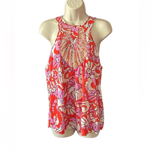 Trina Turk Silk Bermuda Halter Top Size M Sleeveless Multicolored Tropical Lined - Picture 1 of 13